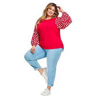 Avenue Women's Plus Size Mix Media Heart Sleeve Top
