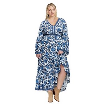 Avenue Women's Plus Size Arlo Bell Sleeve Maxi Dress