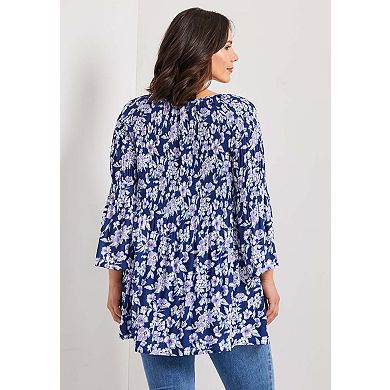 Avenue Women's Plus Size Keyhole Bell Sleeve Tunic