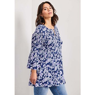 Avenue Women's Plus Size Keyhole Bell Sleeve Tunic