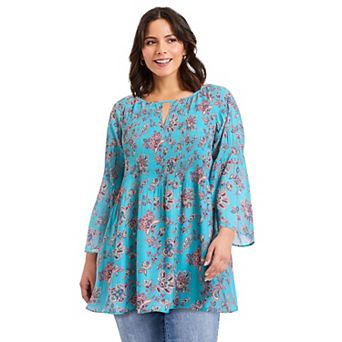 Avenue Women's Plus Size Keyhole Bell Sleeve Tunic