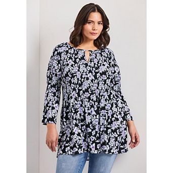 Avenue Women's Plus Size Keyhole Bell Sleeve Tunic