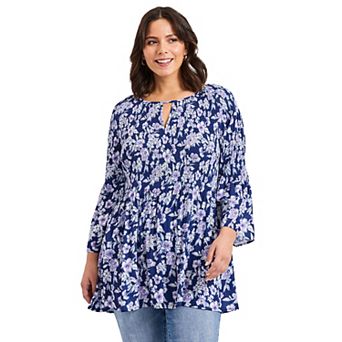 Avenue Women's Plus Size Keyhole Bell Sleeve Tunic