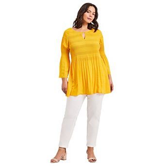 Avenue Women's Plus Size Keyhole Bell Sleeve Tunic
