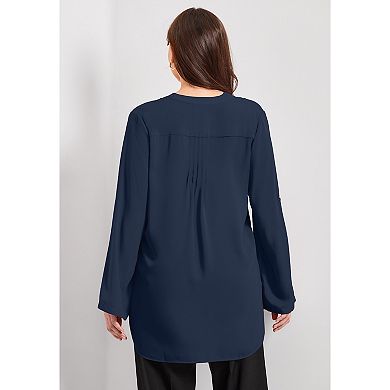 Avenue Women's Plus Size Roll Tab Zip Front Tunic