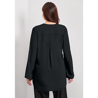 Avenue Women's Plus Size Roll Tab Zip Front Tunic