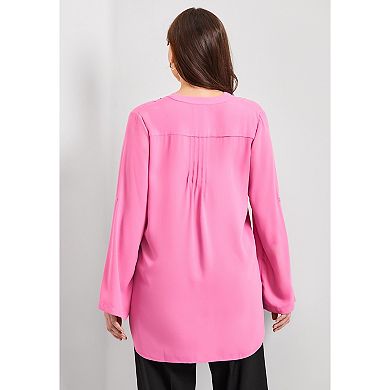 Avenue Women's Plus Size Roll Tab Zip Front Tunic