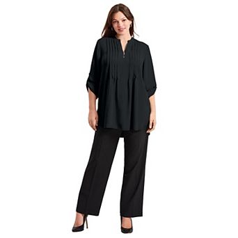 Avenue Women's Plus Size Roll Tab Zip Front Tunic