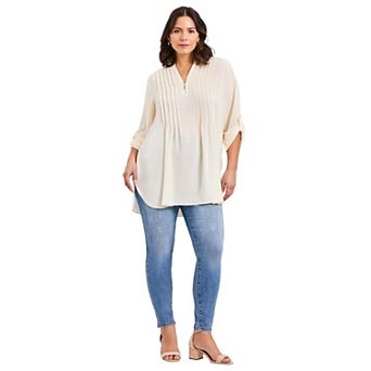 Avenue Women's Plus Size Roll Tab Zip Front Tunic