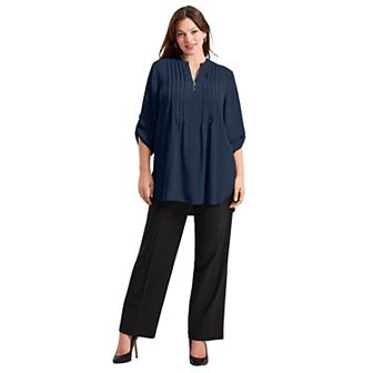 Avenue Women's Plus Size Roll Tab Zip Front Tunic