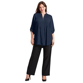 Avenue Women's Plus Size Roll Tab Zip Front Tunic