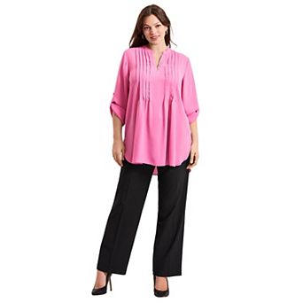Avenue Women's Plus Size Roll Tab Zip Front Tunic