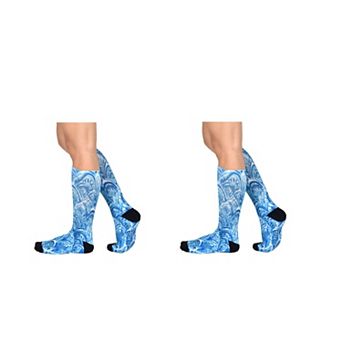 Blue Dream Pattern CoolMax Knee High Socks, Men & Women 2 Pair Pack Socks