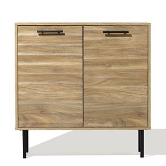 LuxenHome Mid-Century Modern Wave 2-Door Cabinet with Metal Legs