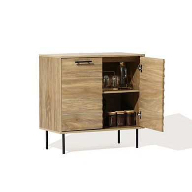 LuxenHome Mid-Century Modern Wave 2-Door Cabinet with Metal Legs