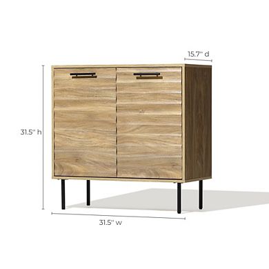 LuxenHome Mid-Century Modern Wave 2-Door Cabinet with Metal Legs