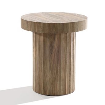 LuxenHome Dark Oak Finish MDF Fluted Round Side Table