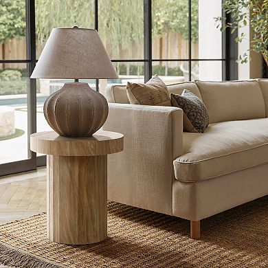 LuxenHome Dark Oak Finish MDF Fluted Round Side Table