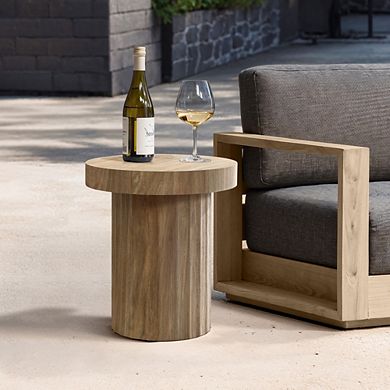 LuxenHome Dark Oak Finish MDF Fluted Round Side Table