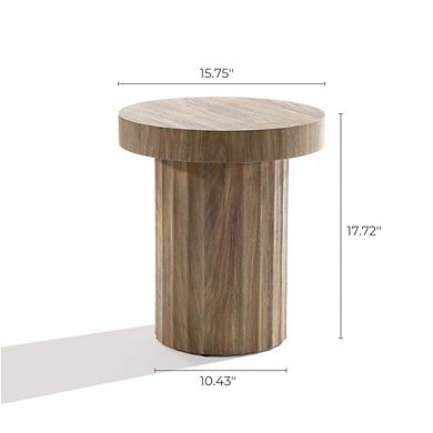 LuxenHome Dark Oak Finish MDF Fluted Round Side Table