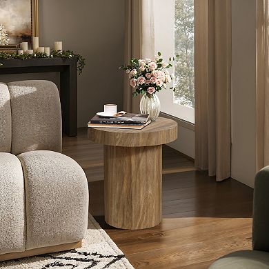 LuxenHome Dark Oak Finish MDF Fluted Round Side Table