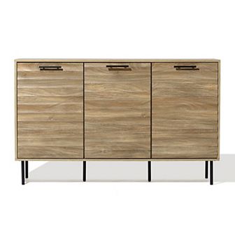 LuxenHome Mid-Century Modern Wave 3-Door 55.1-Inch Wide Kitchen Sideboard Cabinet with Metal Legs
