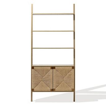 LuxenHome 71" Tall Bookshelf 4 Ladder Shelves Etagere Bookcase with 2-Door Cabinet Storage Organizer