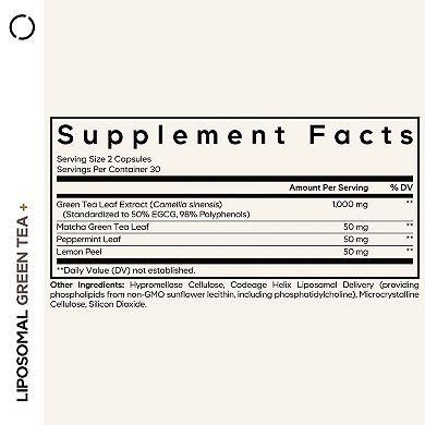 Codeage Liposomal Green Tea+, EGCG 50%, Matcha Green Tea, Peppermint Leaf, Lemon Peel
