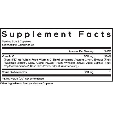 Codeage Whole Food Vitamin C, Acerola, Camu Camu, Amla Berry, Rose Hips, Citrus Bioflavonoids