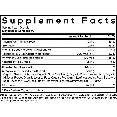 Codeage Teen Brain Focus Vitamins+ Citicoline Cognizin, L-Theanine, Herbal Blend, 12-18 Years