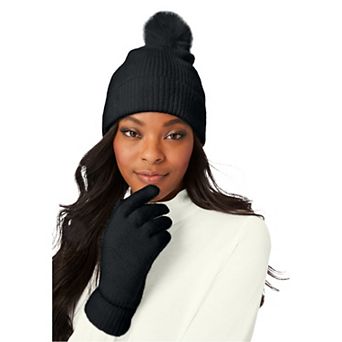 Woman Within Women's Plus Size Faux Fur-lined Beanie Hat And Glove Set