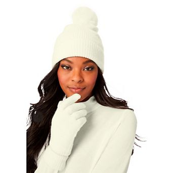 Woman Within Women's Plus Size Faux Fur-lined Beanie Hat And Glove Set