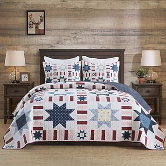 Marcielo 3 pc Independence Day Reversible Star Quilt Set Bedspread Set