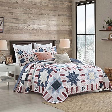 Marcielo 3 Piece Independence Day Reversible Star Quilt Set Bedspread Set