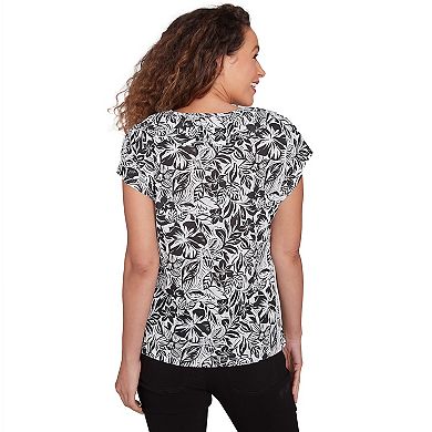 Hearts of Palm Women's In Black & White Floral Print Ruffle Top