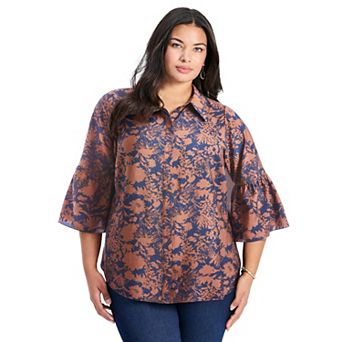 Avenue Women's Plus Size Sonia Bell Sleeve Shirt