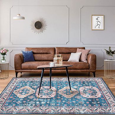 Garvee Boho Vintage Floral Printed Area Rug Machine Washable Non Slip Stain Resistant Carpet