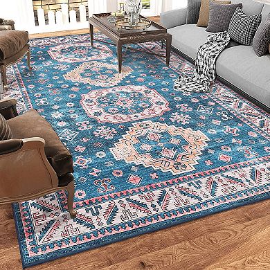 Garvee Boho Vintage Floral Printed Area Rug Machine Washable Non Slip Stain Resistant Carpet