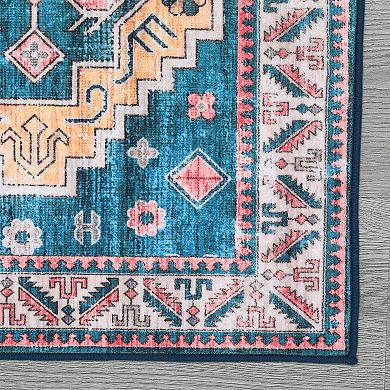 Garvee Boho Vintage Floral Printed Area Rug Machine Washable Non Slip Stain Resistant Carpet