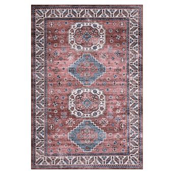 Garvee Boho Vintage Floral Printed Area Rug Machine Washable Non Slip Stain Resistant Carpet