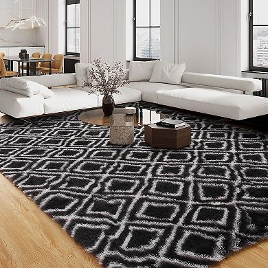 Garvee Washable Modern Soft Fluffy Irregular Blocks Pattern Area Rug for Indoor use