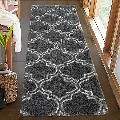 Garvee Soft Fluffy Geometric Washable Area Rug Non Slip Carpet for Home Decor
