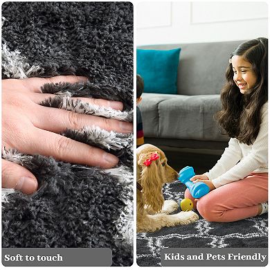 Garvee Soft Fluffy Geometric Washable Area Rug Non Slip Carpet for Home Decor