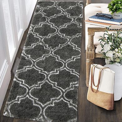 Garvee Soft Fluffy Geometric Washable Area Rug Non Slip Carpet for Home Decor