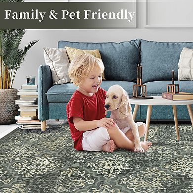 Garvee Machine Washable Boho Vintage Floral Area Rug Stain Resistant Capert for Home