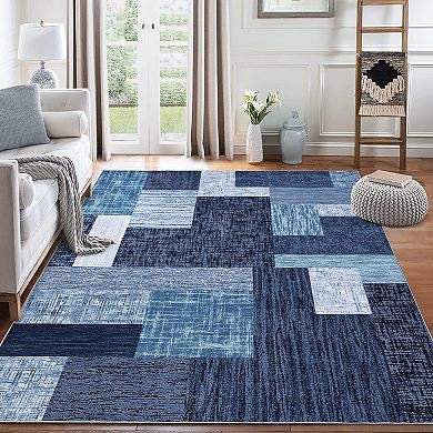 Garvee Machine Washable Geometric Splicing Blocks Area Rug Stain Resistant Carpet
