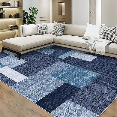 Garvee Machine Washable Geometric Splicing Blocks Area Rug Stain Resistant Carpet