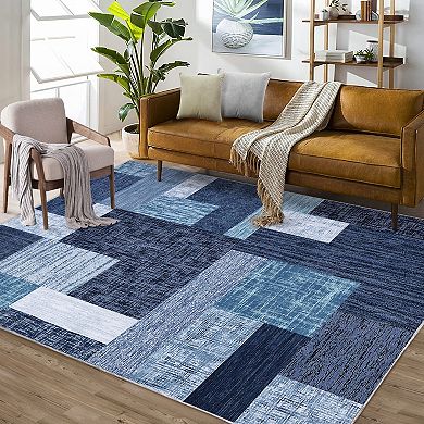 Garvee Machine Washable Geometric Splicing Blocks Area Rug Stain Resistant Carpet