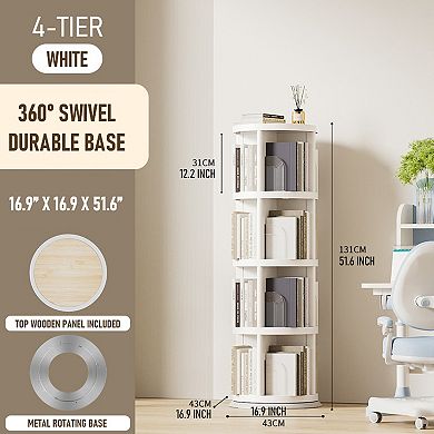 360° Rotating 4-Tier Bookshelf, Space-Saving Organizer for Home, Office, Easy Assembly