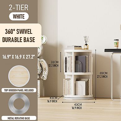 360° Rotating 2-Tier Bookshelf, Space-Saving Organizer for Home, Office, Easy Assembly